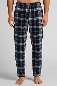 Black and Light Blue Check Print Brushed Cotton Cloth Pants