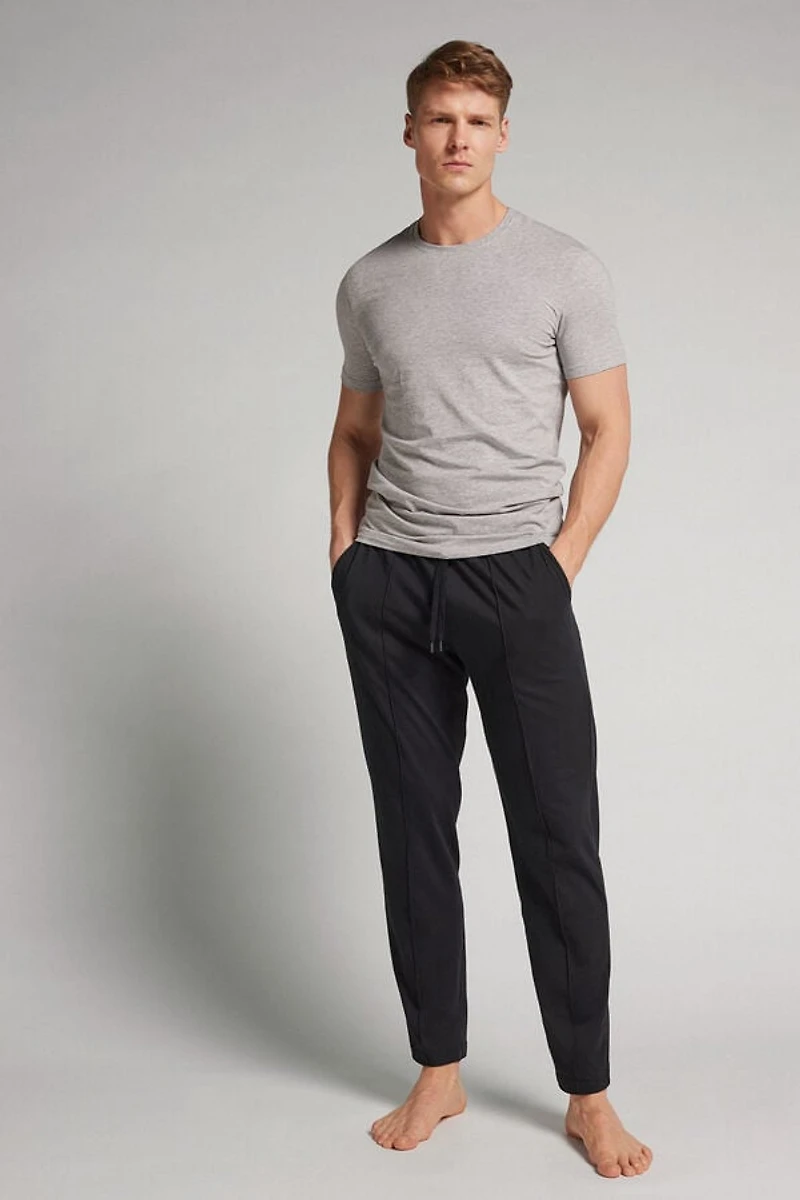 Full Length Cotton Pants with Rib