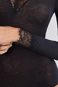 Long Sleeve Bodysuit Ultralight Modal with Cashmere and Lace