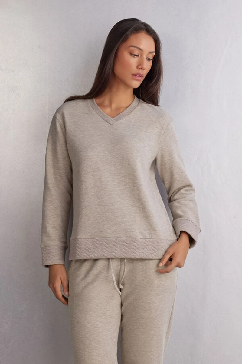 Soft Chevron Long Sleeve V-neck Top