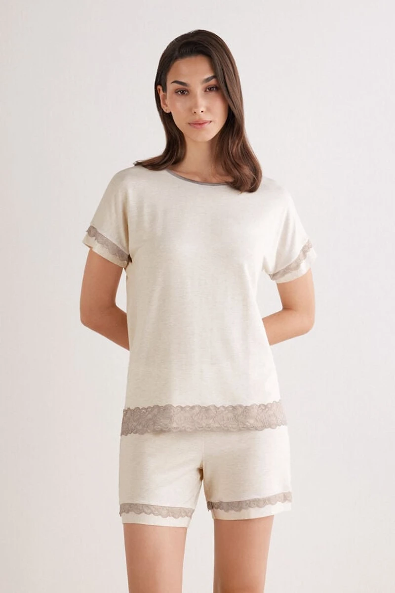 Lace Trim Short Pajamas Modal