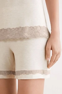 Lace Trim Short Pajamas Modal