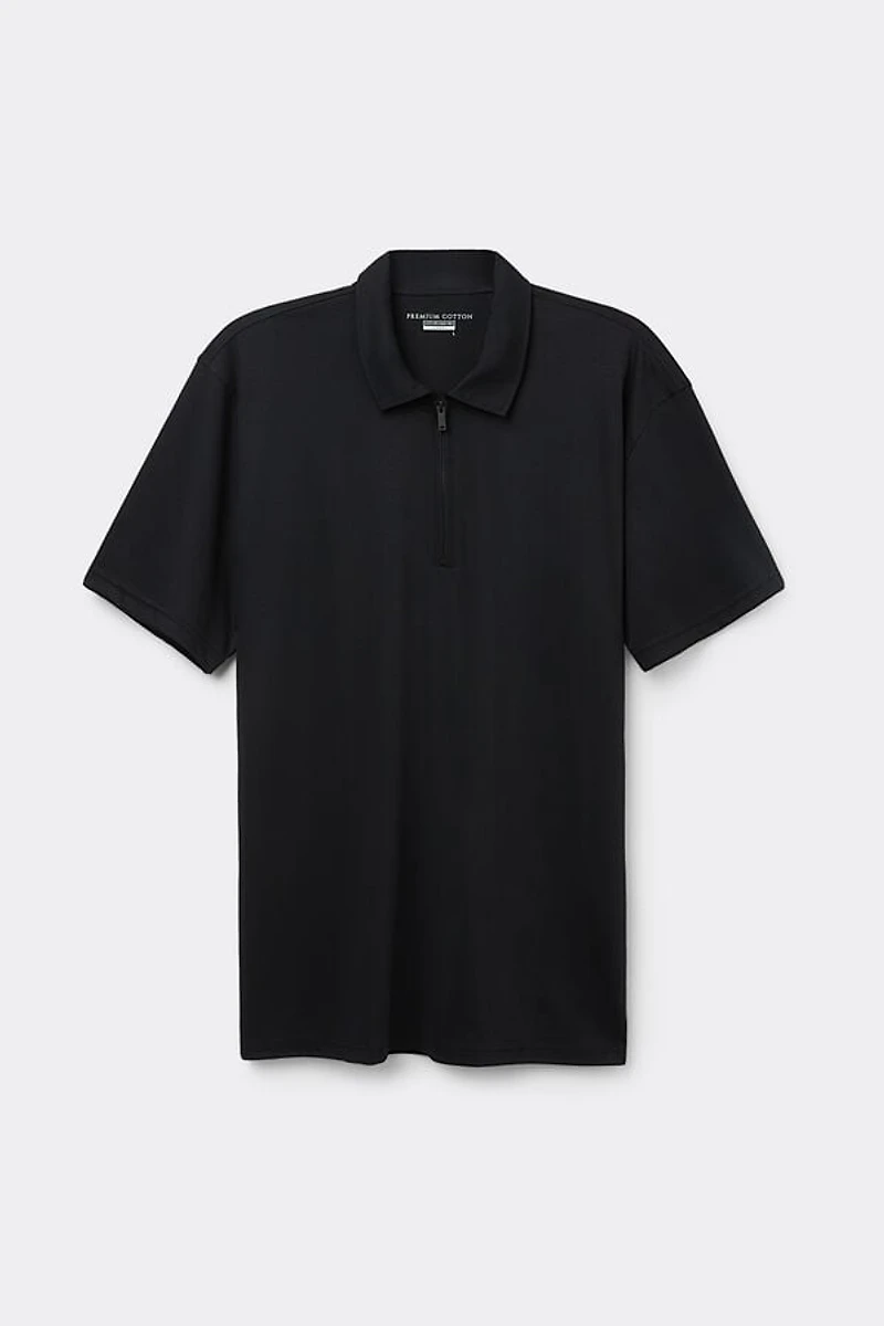 Short Sleeve Zip Polo Shirt Premium Mercerized Cotton