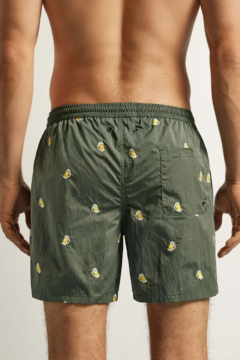 Embroidered Beer Mug Swim Trunks