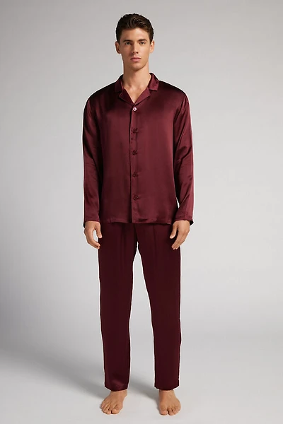 Long Silk Piped Pajamas