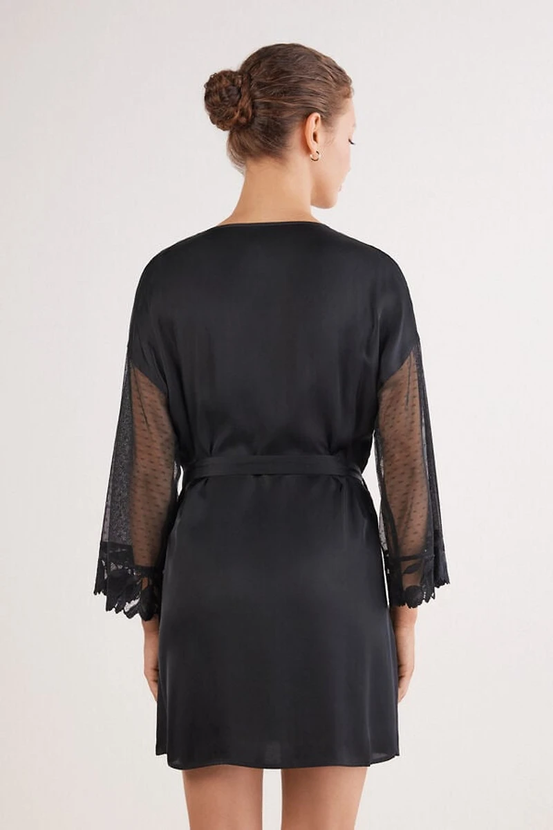 All About Flowers Viscose Satin and Tulle Kimono