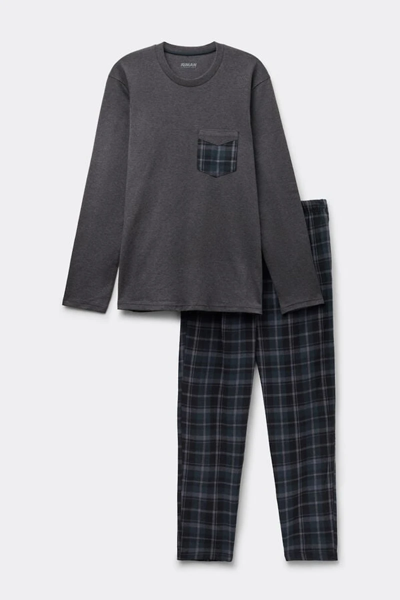 Check Print Full Length Cotton Pajamas