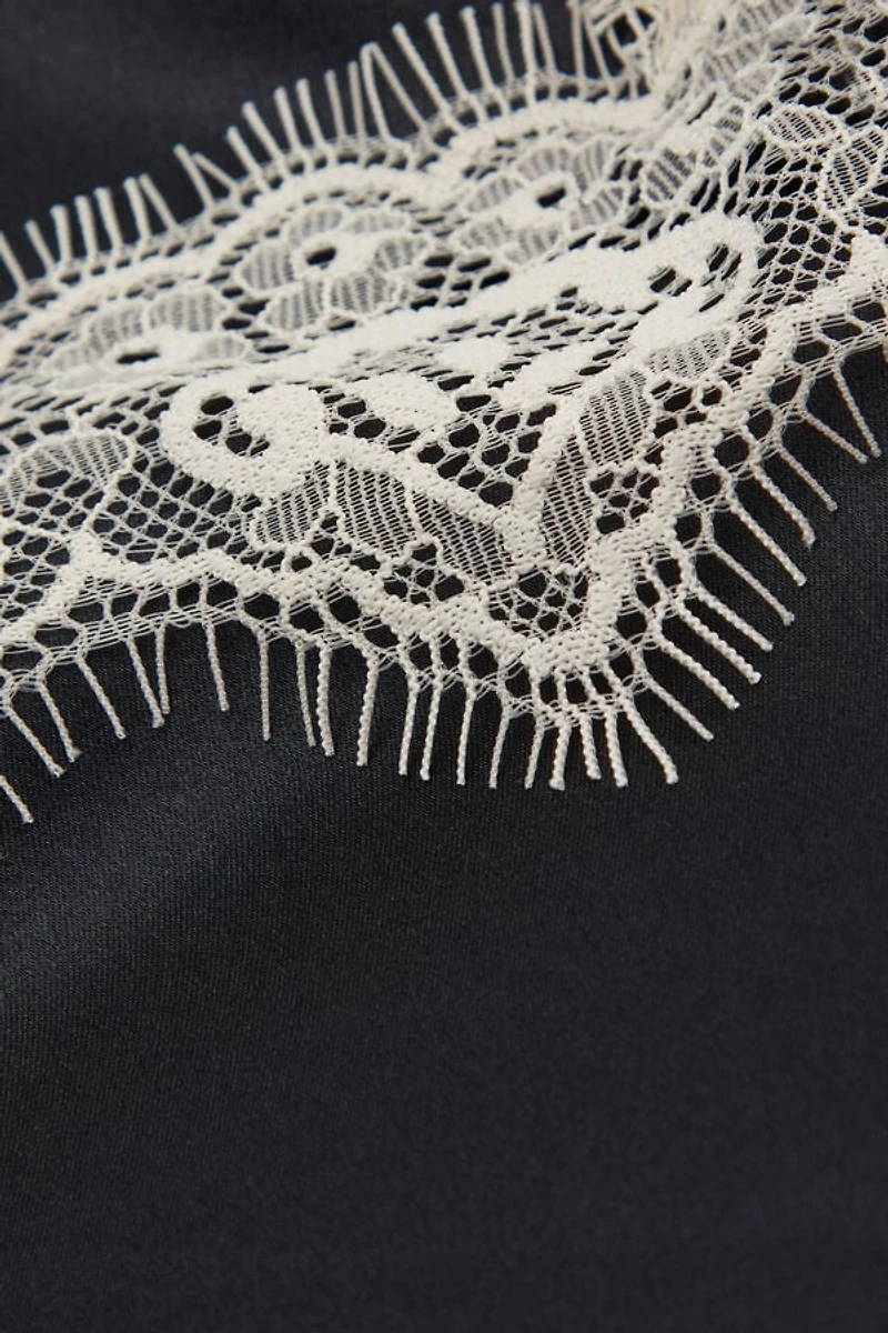 Contrast Lace Trim Silk Chemise