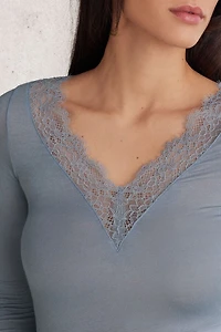 Ultralight Cashmere Lace Long Sleeve Shirt