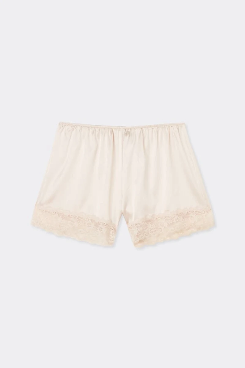 Lace Trim Silk Shorts