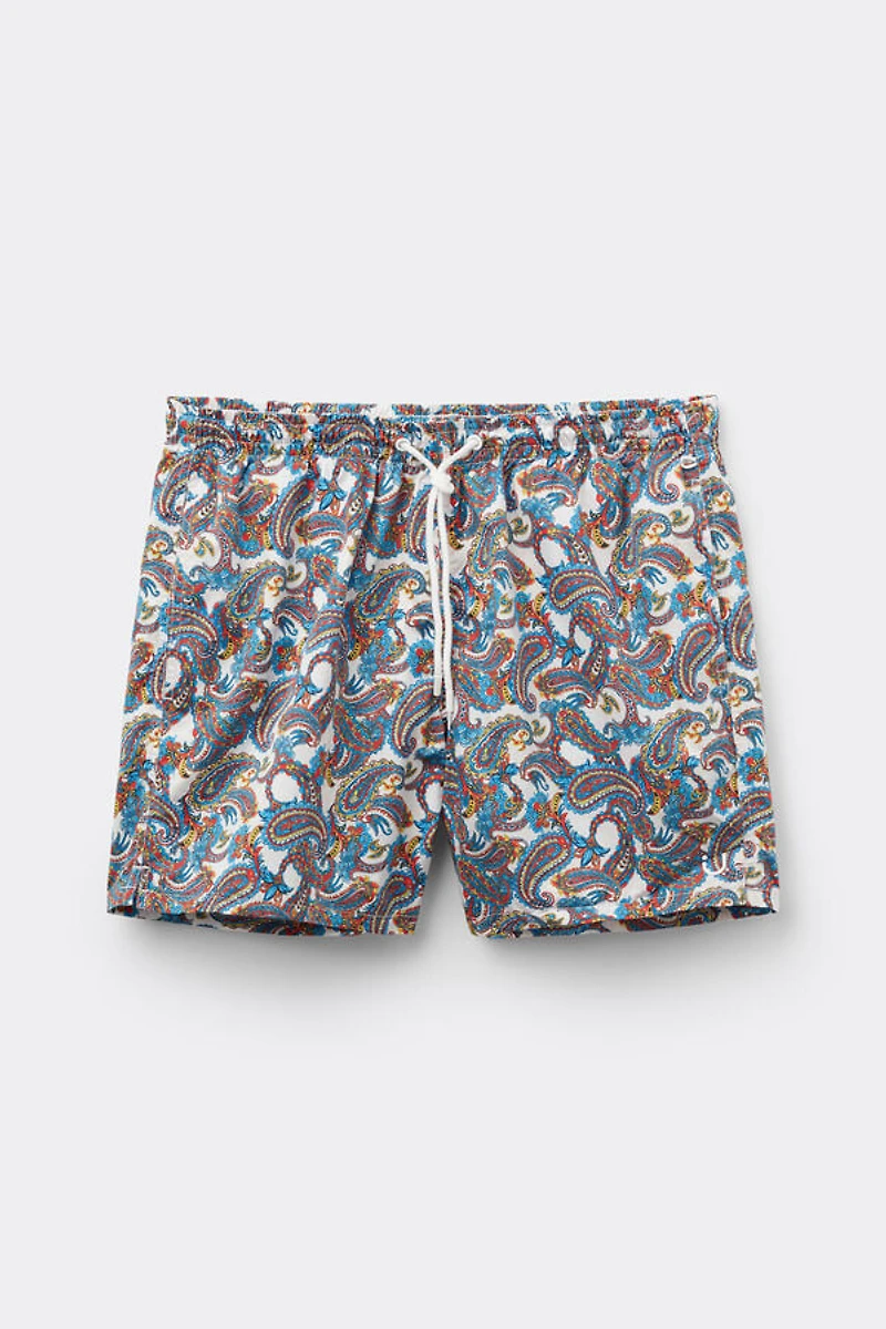 Multicolor Paisley Print Swim Trunks