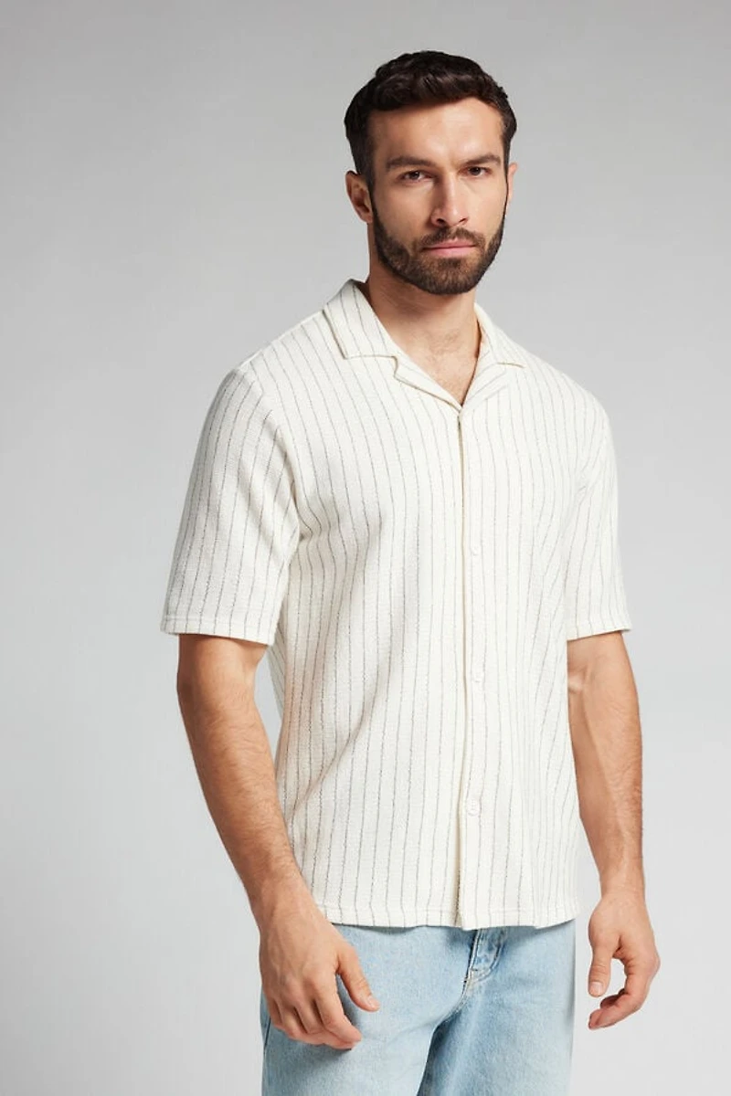 Short Sleeved Bowling Shirt with Stripes