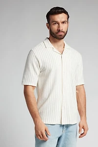 Short Sleeved Bowling Shirt with Stripes