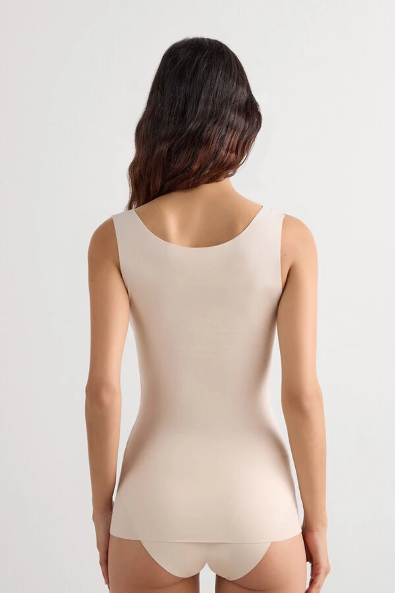 Raw Edge Round Neck Cotton Tank Top