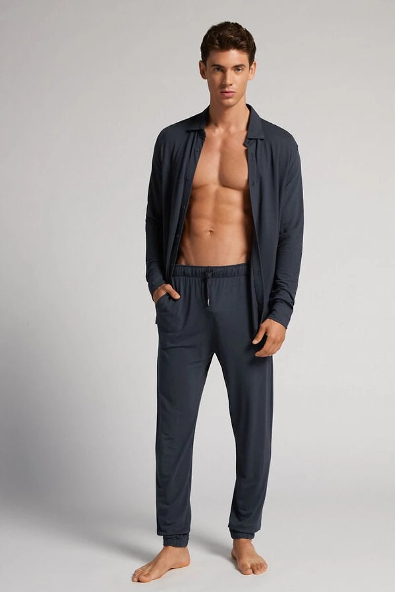 Modal and Silk Piqué Full Length Pants