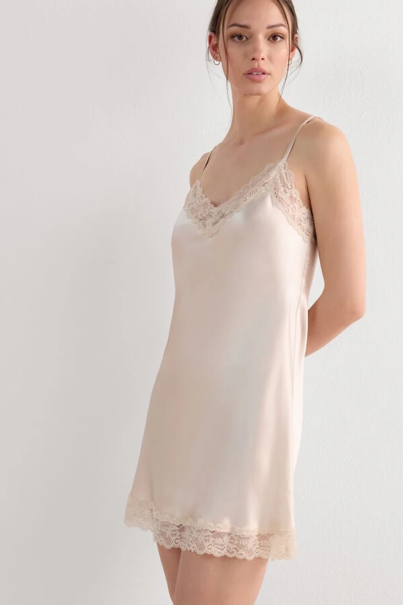 Silk Slip with Lace Insert Detail