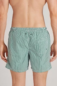 Green Stripe Print Swim Trunks