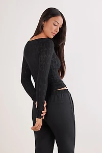 Cable Knit Bateau Neck Top Ultralight with Cashmere