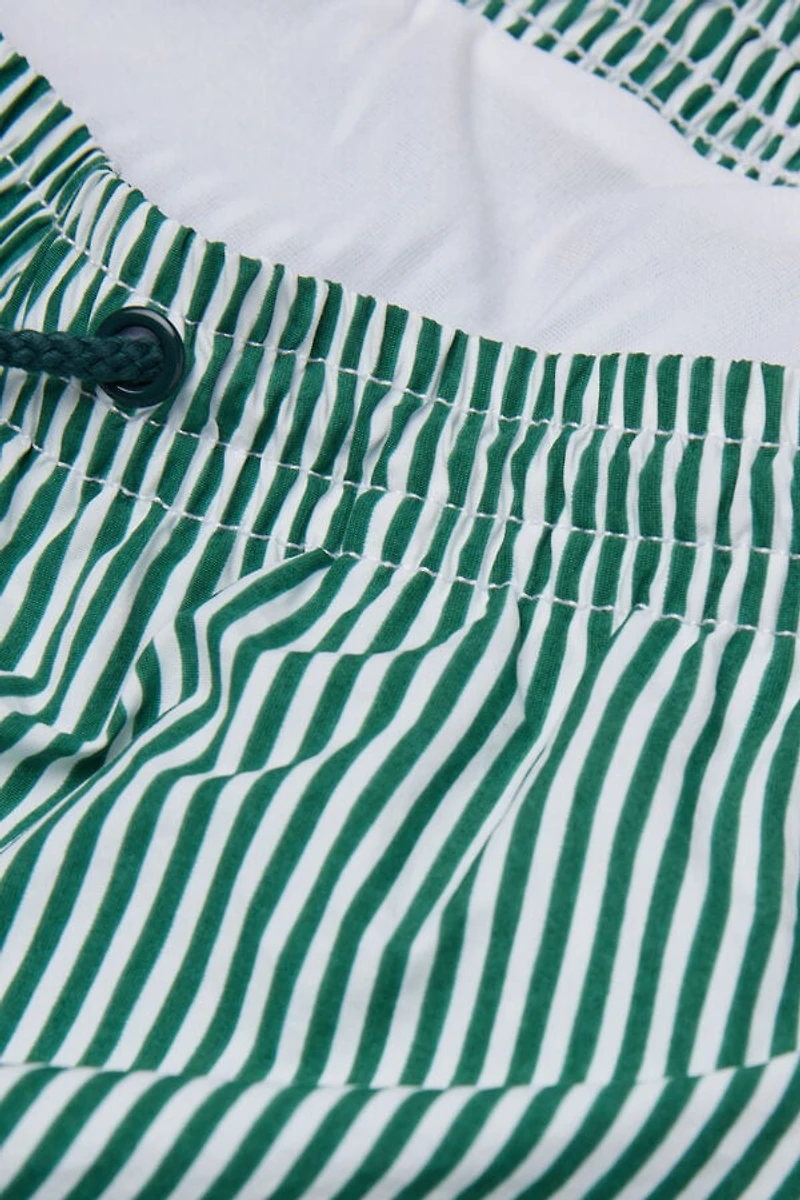 Green Stripe Print Swim Trunks