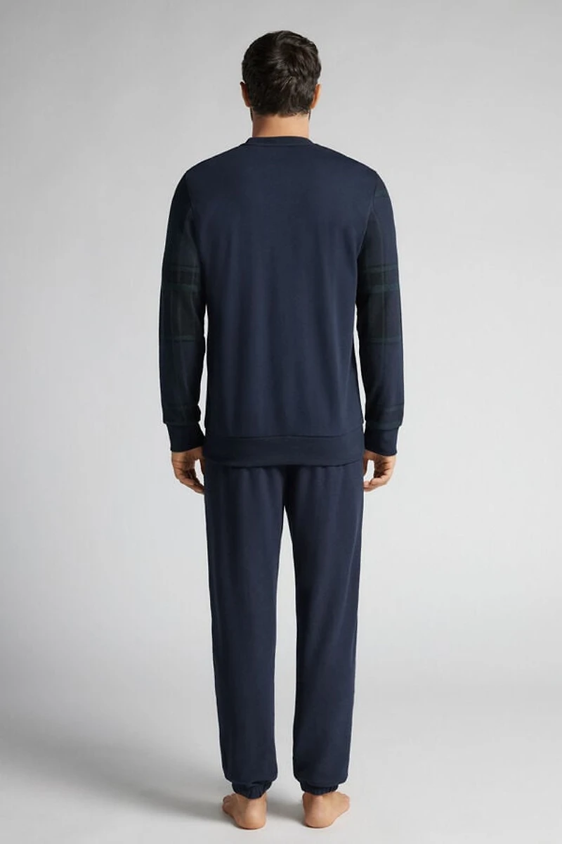 Macro-Check Print Full Length Knit Pajamas