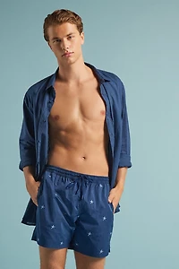 Embroidered Starfish Swim Trunks