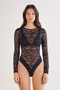 Glimmer of Pleasure Long Sleeve Lace Bodysuit