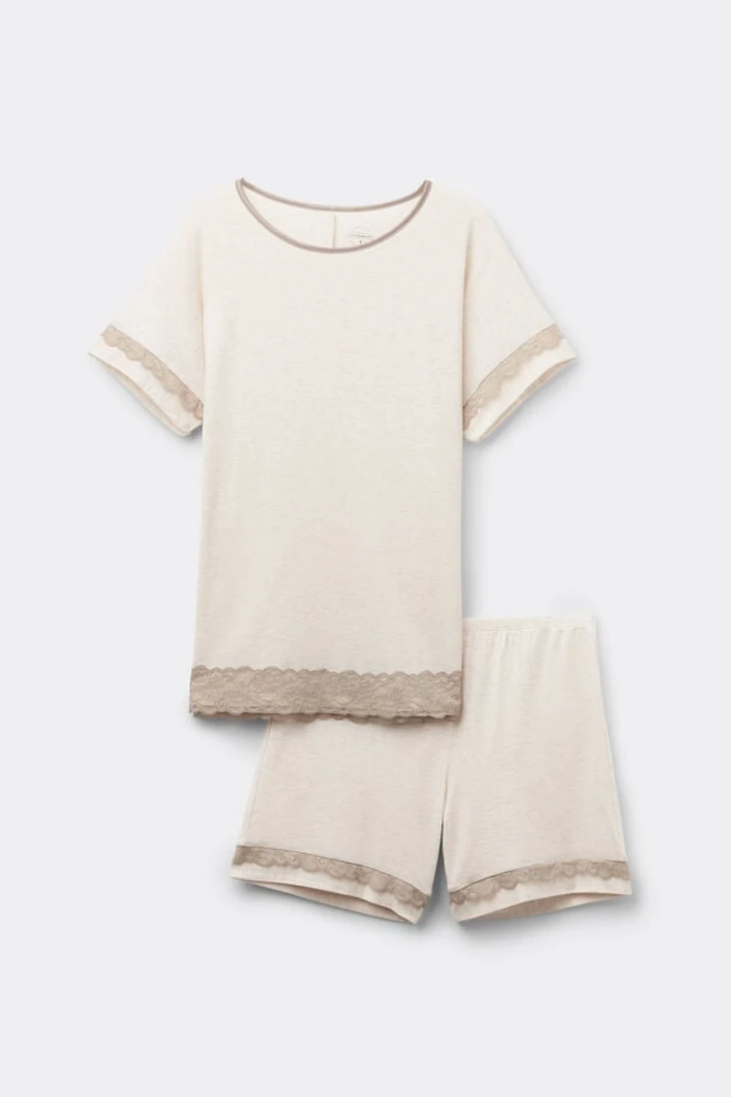 Lace Trim Short Pajamas Modal
