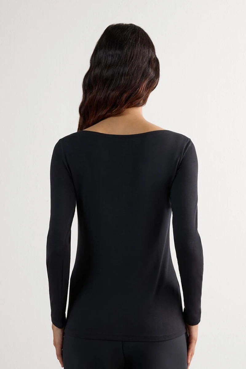 Long Sleeve Bateau Neck Top Micromodal