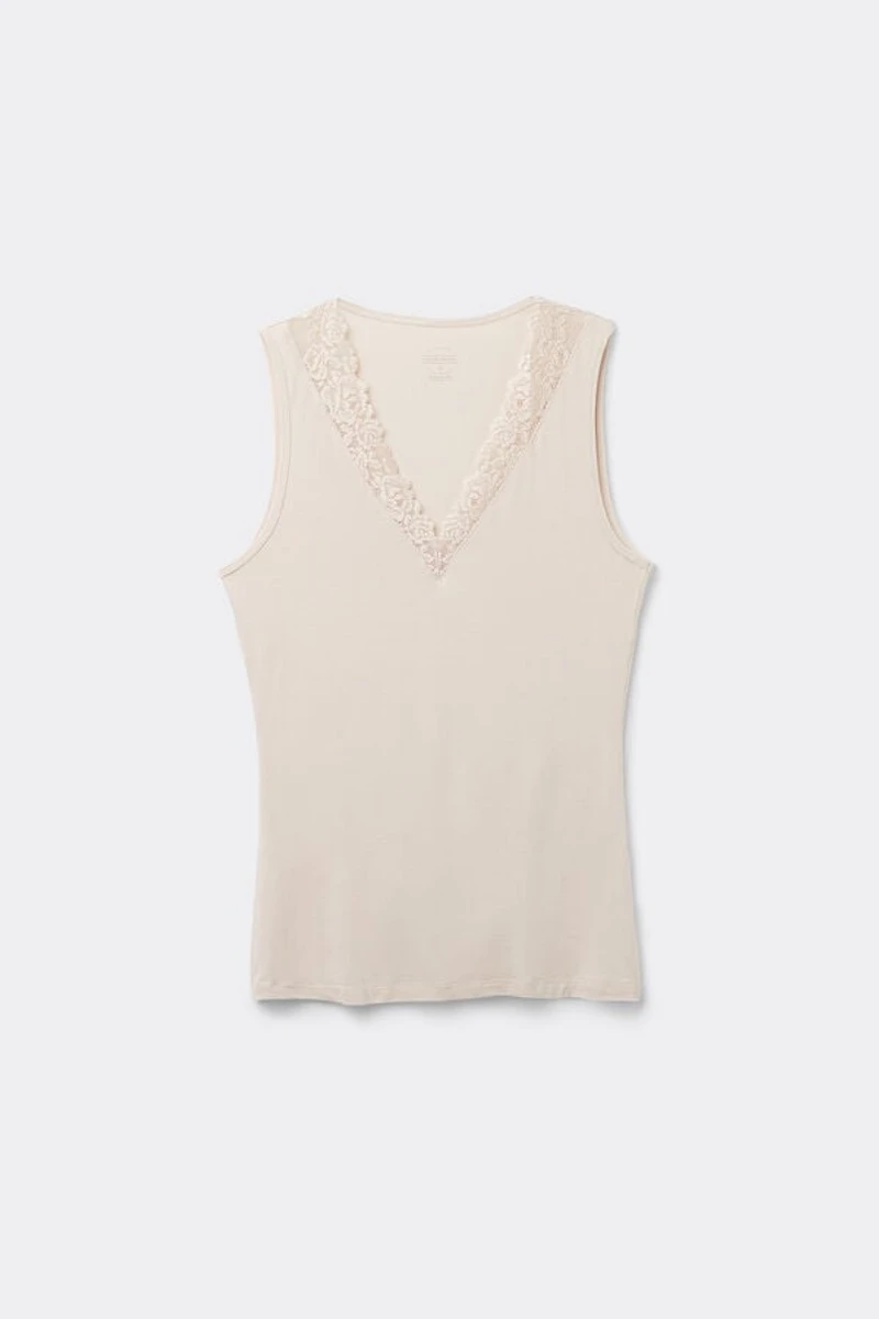 Pretty Flower Modal and Lace Tank Top