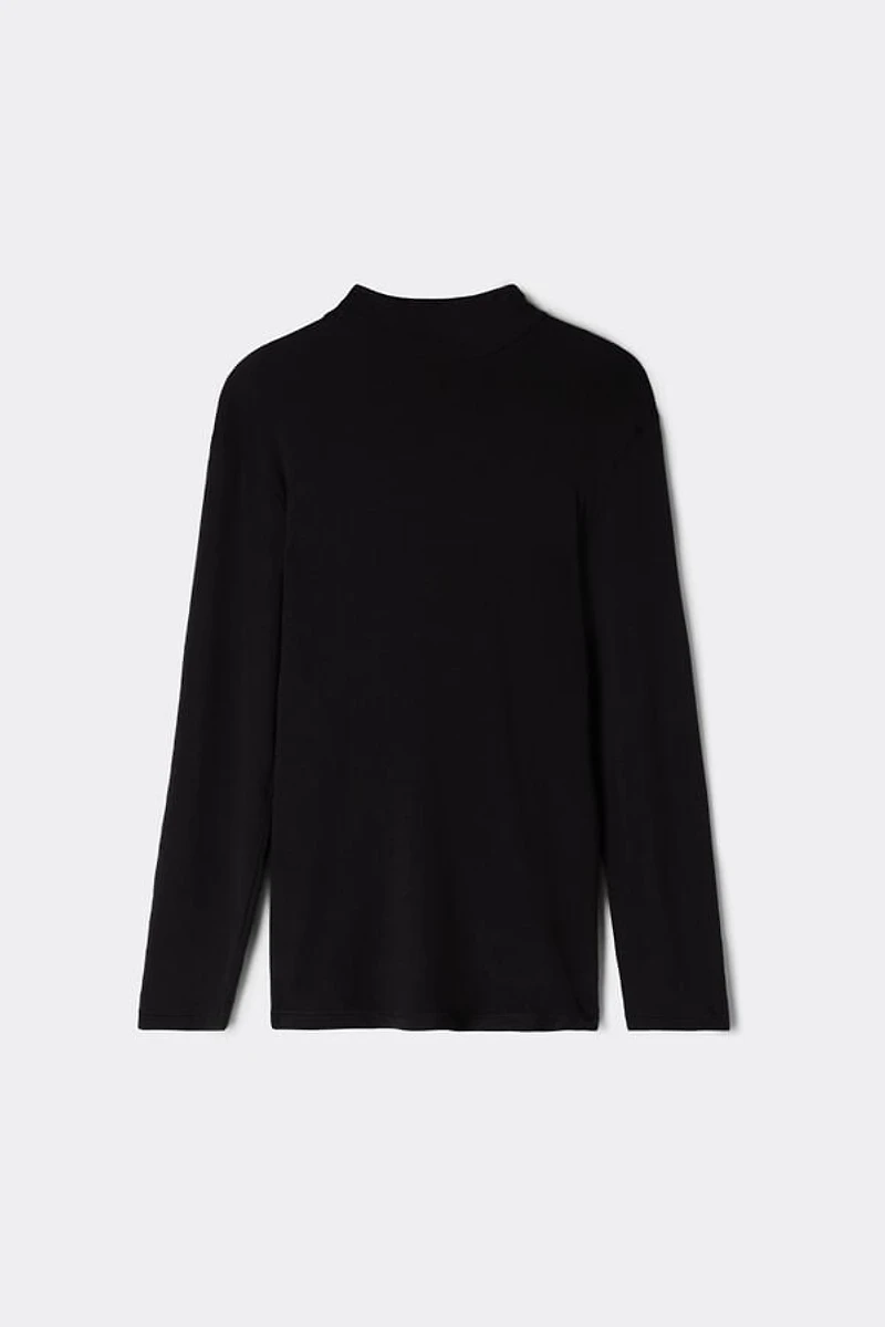 Long-sleeve High-Neck Modal-Cashmere Top