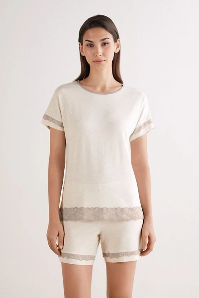 Lace Trim Short Pajamas Modal