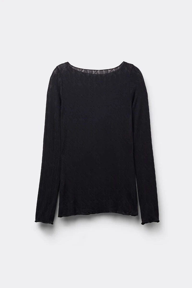 Cable Knit Bateau Neck Top Ultralight with Cashmere