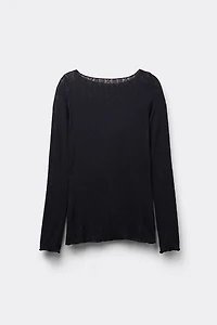 Cable Knit Bateau Neck Top Ultralight with Cashmere