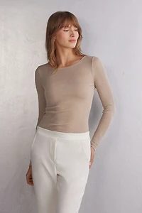 Long Sleeve Wide Neck Sweater Wool and Silk