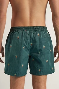 Embroidered Palm Tree Swim Trunks