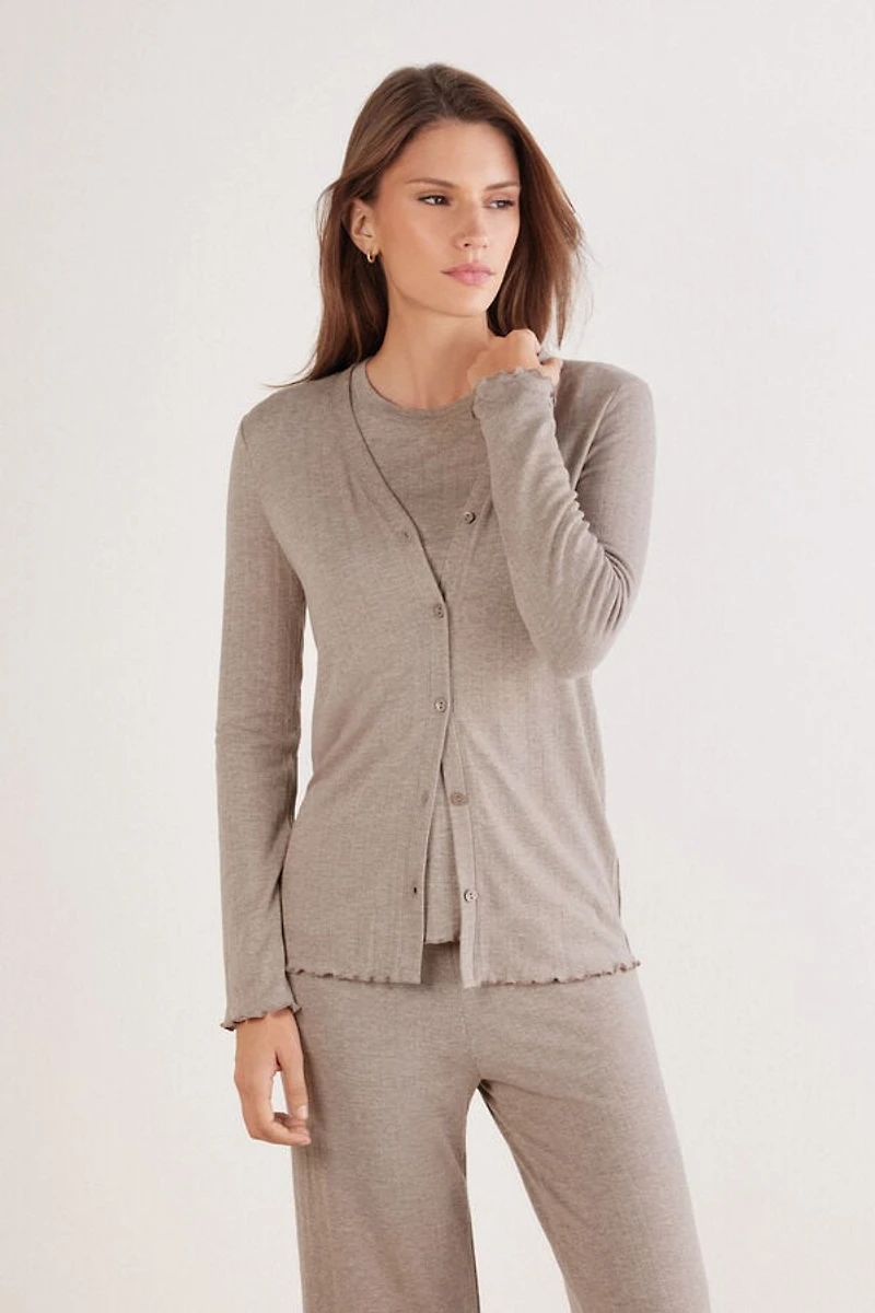 Luxyury Softness Button Up Modal Top with Cashmere