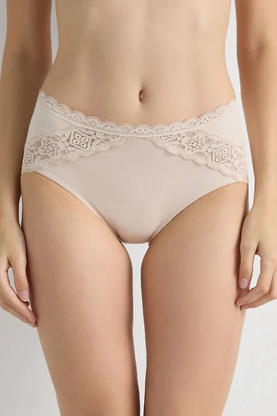 Semi-High Rise Cotton and Lace Panties
