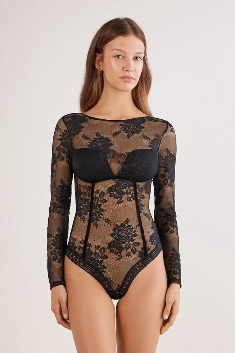 La Femme Fatale Long Sleeve Bodysuit Lace