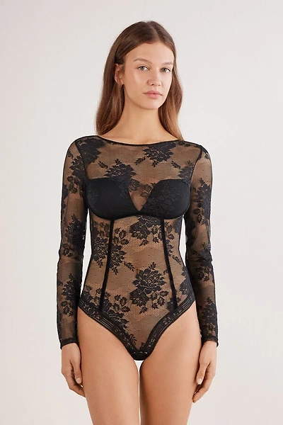 La Femme Fatale Long Sleeve Bodysuit Lace