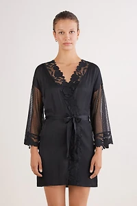 All About Flowers Viscose Satin and Tulle Kimono