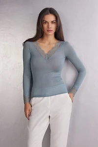 Ultralight Cashmere Lace Long Sleeve Shirt