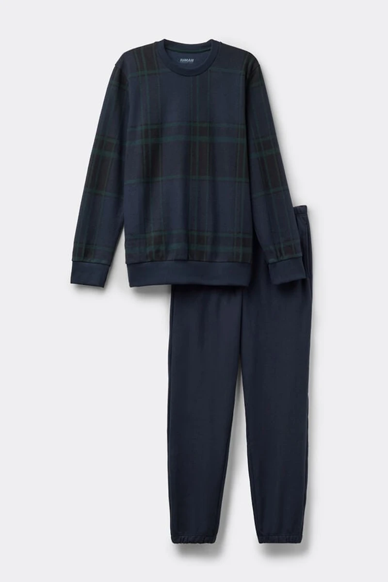 Macro-Check Print Full Length Knit Pajamas