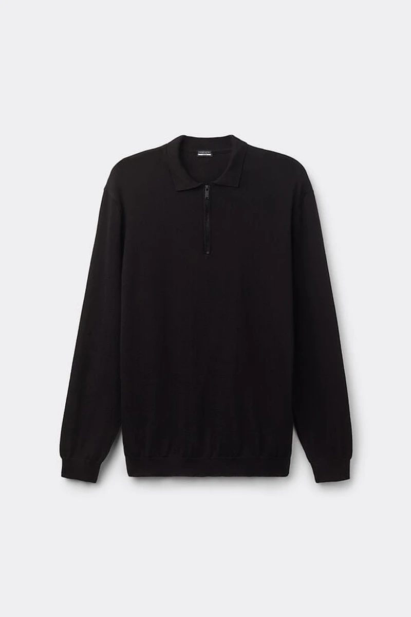 Zip Long Sleeve Knit Polo Shirt