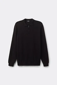 Zip Long Sleeve Knit Polo Shirt