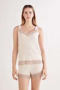 Lace Trim Tank Top Short Pajamas Modal