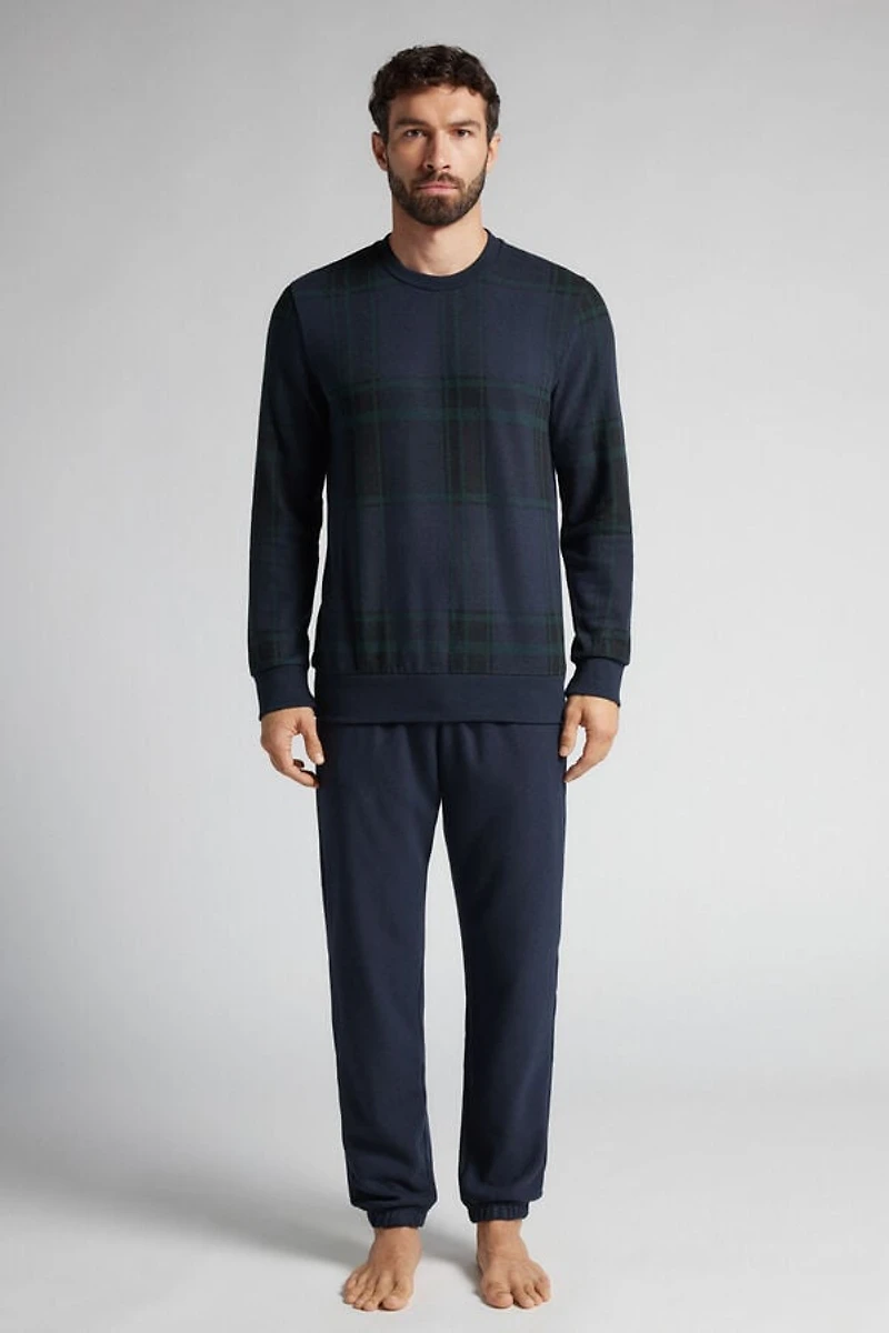 Macro-Check Print Full Length Knit Pajamas