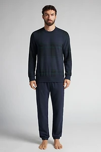 Macro-Check Print Full Length Knit Pajamas