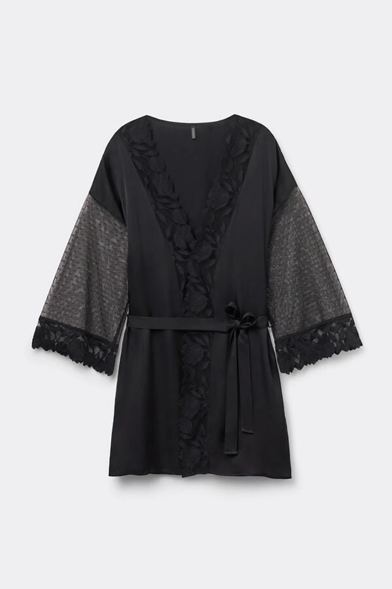 All About Flowers Viscose Satin and Tulle Kimono
