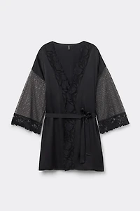 All About Flowers Viscose Satin and Tulle Kimono