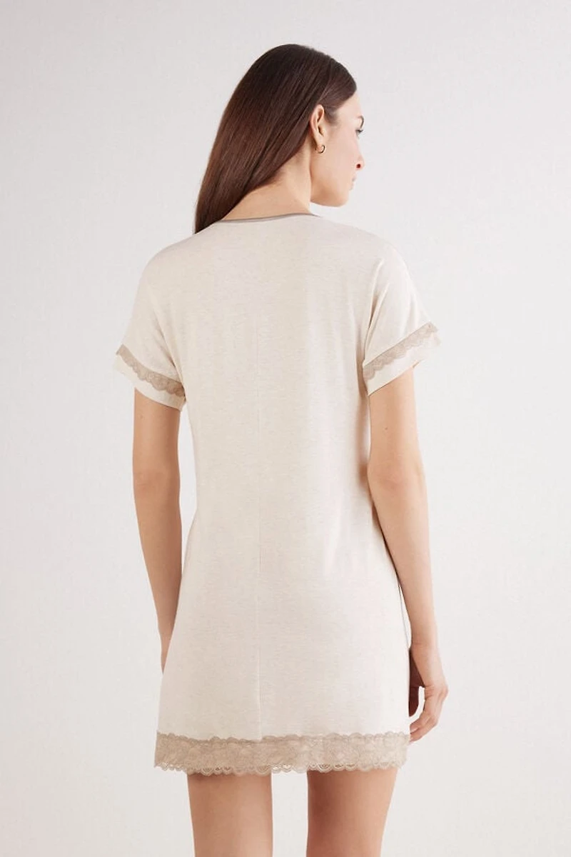 Lace Trim Short Sleeve Nightgown